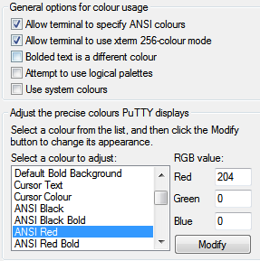 Defining colorschemes in PuTTY